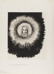 E no próprio disco do sol ilumina o rosto de Jesus Cristo, placa 10 da tentação de Santo Antônio (1ª série) de Odilon Redon