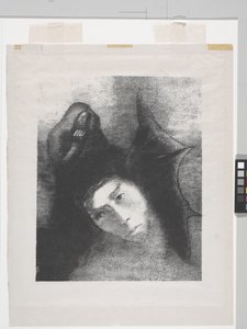 Antoine: "Quel Est Le But De Tout Cela?" (litografia em papel de apliques chineses) de Odilon Redon