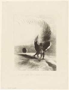 Sob a Asa de uma Sombra, a Criatura Negra Mordeu Energeticamente, prato 4 de 6 de Odilon Redon