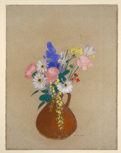 Ramo de flores numa jarra de barro castanha de Odilon Redon