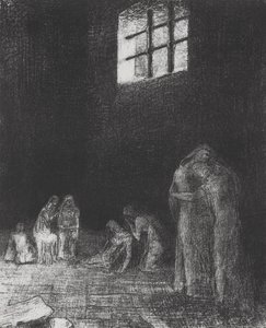 Na sombra, as pessoas choram e rezam... de Odilon Redon