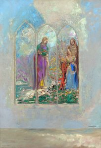 Devotion devant un buisson rouge - Devotion perto de um arbusto vermelho - Pintura por Odilon Redon (1840-1916) de Odilon Redon