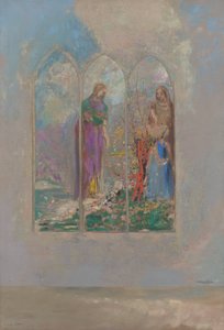 Devoção perto de um arbusto vermelho de Odilon Redon