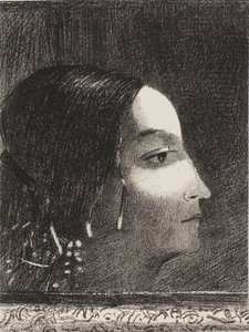 Dramática e grandiosa com seu rosto como o de uma sacerdotisa druida de Odilon Redon