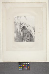 Ela puxa do peito uma esponja negra... (litografia em papel de apliques da China) de Odilon Redon