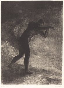 E o Homem apareceu; questionando a terra de onde emergiu e que o atrai, dirigiu-se para uma claridade sombria) de Odilon Redon