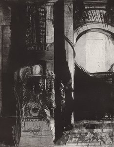 E em todo lugar há colunas de basalto , A luz cai das abóbadas, Blatt 3 der Folge La Tentation de Saint-Antoine. 1896 de Odilon Redon