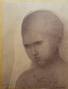 Mulher de três quartos à esquerda de Odilon Redon