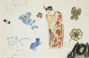 Folha de estudos: mulher, flores e animais de Odilon Redon