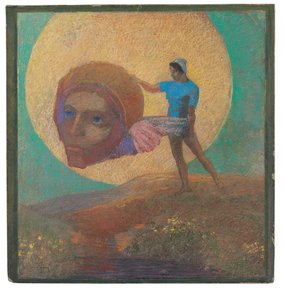 Figura carregando uma cabeça alada (A queda de lcare) de Odilon Redon