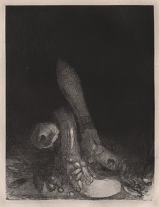 Flores caem e a cabeça de um Python aparece de Odilon Redon