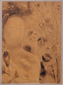 Flores e rosto (carvão sobre papel) de Odilon Redon