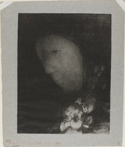 Cabeça de mulher com ramalhete de flores de Odilon Redon