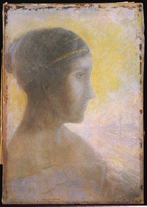 Cabeça de uma jovem de perfil, c.1895 de Odilon Redon