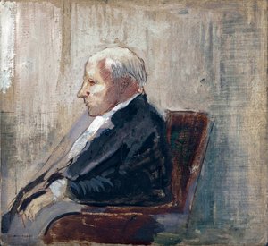 Homme assis (Homem sentado) - Peinture de Odilon Redon (1840-1916), huile sur carton (21,9x23,5 cm), vers 1910 - MOMA (Museu de Arte Moderna), Nova Iorque (EUA) de Odilon Redon