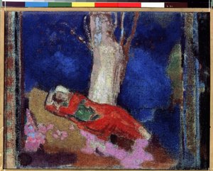 "A Woman Lying Under The Tree" Pintura de Odilon Redon (1840-1916) 1900-1901 Gouache e tempera. Nabis. Museu Hermitage, São Petersburgo (São Petersburgo) de Odilon Redon