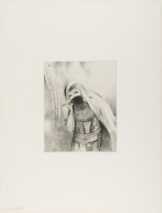 Ela tira do peito uma esponja, perfeitamente preta, e a cobre de beijos, prato 8 de 24 de Odilon Redon