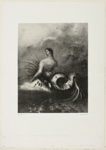 Sereia saindo das ondas, vestida de chamas, placa 4 de 8 de "Les Origines" de Odilon Redon