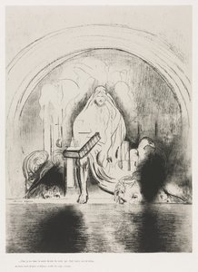 O Apocalipse de São João: E vi na mão direita daquele que estava sentado no trono ..., 1899. de Odilon Redon