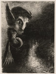 A quimera olhou para todas as coisas com medo, da noite de Odilon Redon