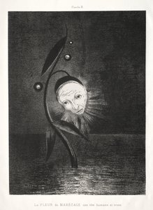 A flor do pântano, uma cabeça humana triste de Odilon Redon