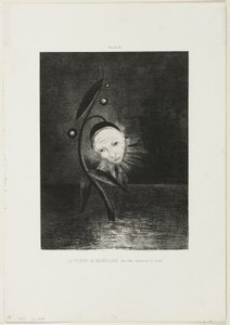 A flor do pântano, uma cabeça humana triste, placa 2 de 6 de Odilon Redon