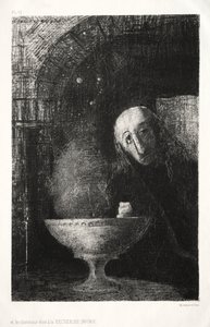 A noite: E o pesquisador foi envolvido em uma pesquisa infinita, 1886. de Odilon Redon