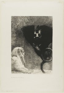 A Esfinge: "...meu olhar que nada pode desviar, passando pelos objetos, permanece fixo em um horizonte inacessível." A Quimera: "Quanto a mim, sou leve e alegre", placa 5 de To Gustave Flaubert de Odilon Redon