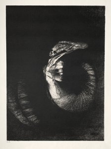 A Tentação de Santo Antônio Primeira Série: É um crânio envolto em rosas ..., 1888. de Odilon Redon