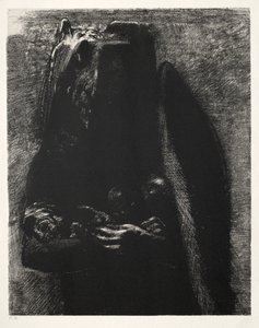 A tentação da primeira série de Santo Antônio: É o diabo, carregando debaixo de suas duas asas, 1888. de Odilon Redon