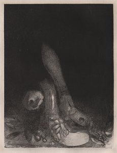 Aparece a tentação de Santo Antônio: a queda de flores e a cabeça de um píton, 1896. de Odilon Redon