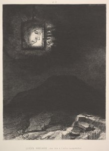 O vago vislumbre de uma cabeça suspensa no espaço, 1891. de Odilon Redon