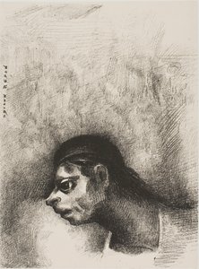 Através da fenda na parede, a cabeça de uma morte foi projectada, de O jurado de Odilon Redon