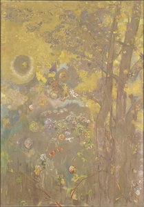Árvores em um fundo amarelo, 1901 de Odilon Redon