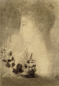 Mulher de perfil com uma coroa de louros; Perfil de mulher com coroa de louros, de Odilon Redon