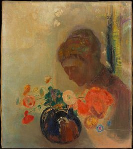 Mulher com um vaso de flores de Odilon Redon