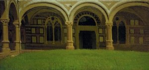 Antigo claustro florentino, c.1864-65 (óleo sobre tela) de Odoardo Borrani