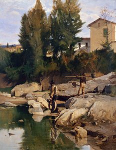 Renaioli (escavadores de areia) no rio Mugnone de Odoardo Borrani