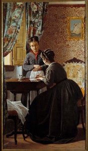 A analfabeta ou mulher escrevendo uma carta para sua empregada Pintura por Odoardo Borrani (1834-1905) 1869 Coleção privada