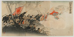 Batalha em Jinzhou &39;, era de Meiji, 1894 (impressão do woodblock da cor) de Ogata Gekko