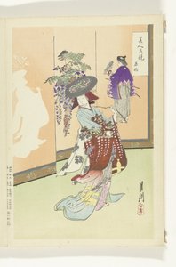 Mulher a dançar
Comparações entre belezas e flores (título da série)
Bijin hana kurabe (título da série sobre o objecto) de Ogata Gekko