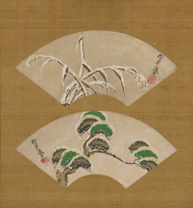 Gramíneas nevadas e galhos de pinheiros nevados de Ogata Kenzan