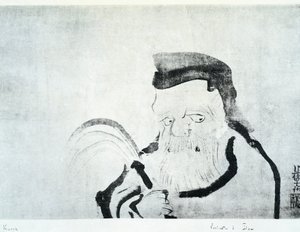 Retrato do homem velho, desenho de Ogata Korin (1658-1716), tinta sobre seda, civilização japonesa, período Edo de Ogata Korin
