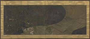 Água corrente, gramíneas e flores de outono, período Edo, final do século XVII e início do século XVIII. de Ogata Korin
