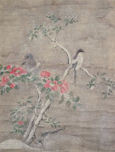 Aves e camelia na neve, c.1700 (tinta e cores no papel) de Ogawa Haritsu