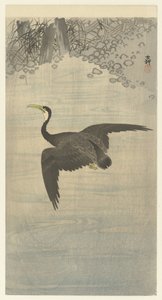 Cormorant em voo de Ohara Koson