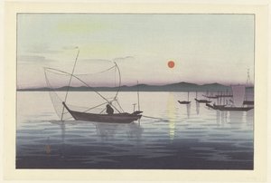 Barcos e pôr-do-sol. de Ohara Koson