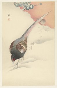 O casal de faisões na neve de Ohara Koson