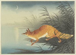 Fox pela água enluarada, década de 1930 (impressão em xilogravura a cores)