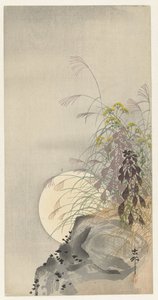 Gramíneas na lua cheia de Ohara Koson